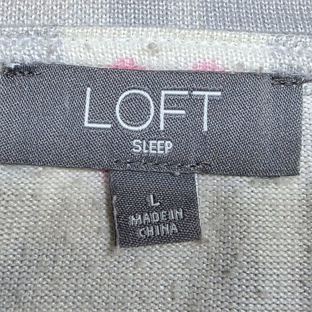 Loft Pajama Set Womens Large Gray Pink Heart Plaid Sleepwear Loungewear 2 Piece